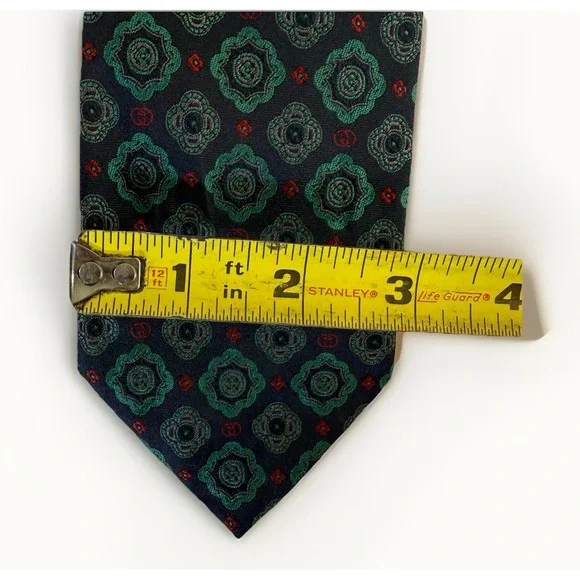 VTG GUCCI 100% Silk Tie Navy Green Medallion Print Vintage 1990s Made In Italy - Picture 14 of 14